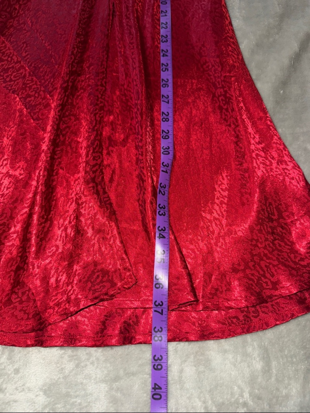 NSR Red Satin Maxi Skirt with Subtle Texture and front slit - Picture 8 of 9